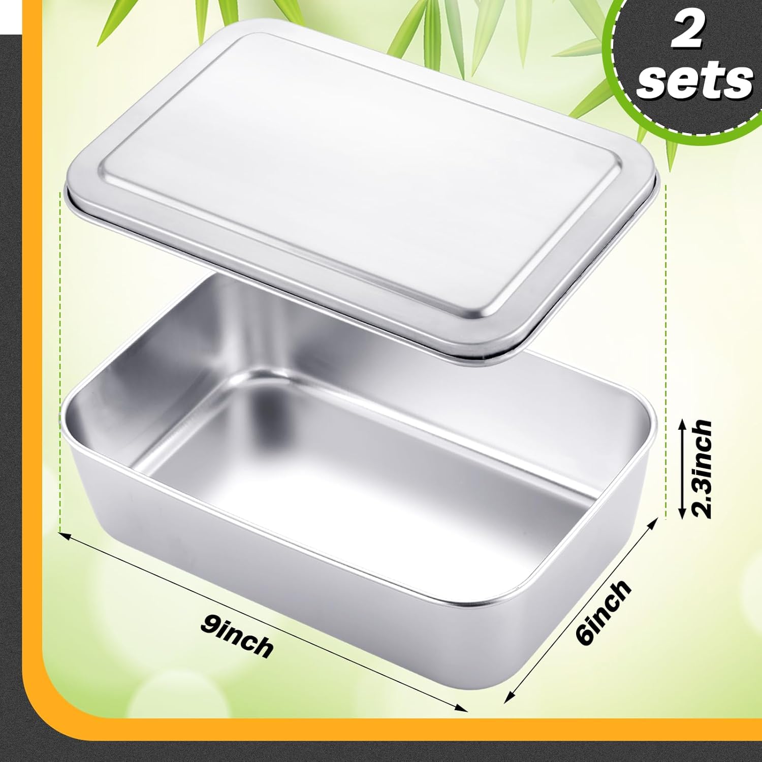 2 Sets Stainless Steel Cake Pan with Lid 6 x 9 Inch Rectangle Bread Loaf Pans with Cover Rectangle Baking Bakeware for Bread Cake Brownies, Dishwasher Safe (Classic Style) - Image 4