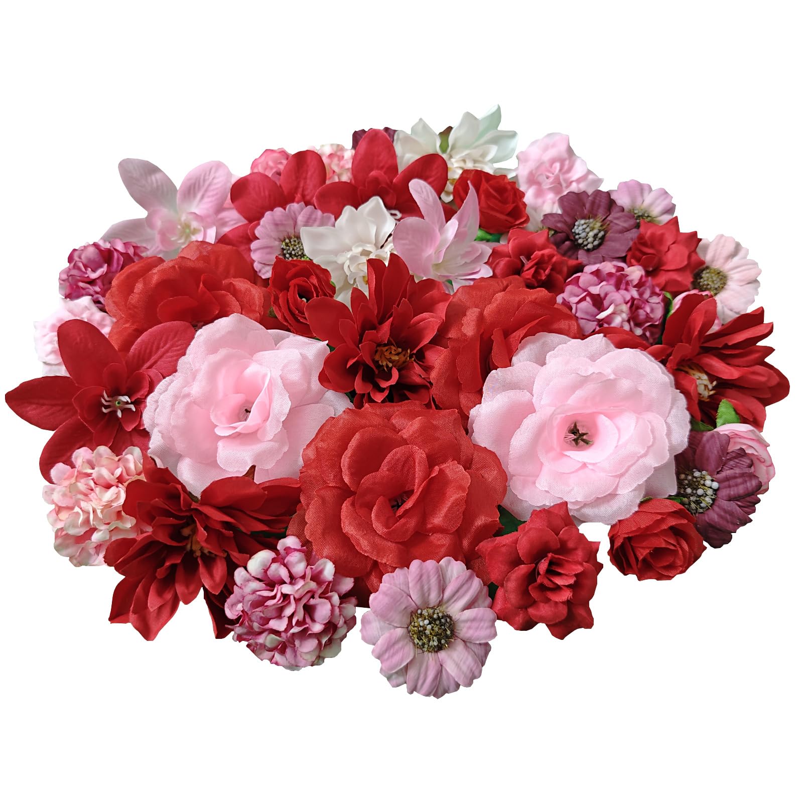 CIRenchen 42 Stück Kunstblumen zum Basteln Künstliche Blumenköpfe 3~8cm, Mini Deko Blumen Künstlich Mini Seidenblumen für DIY-Bastelarbeiten Hochzeitsdeko Tortendeko und Scrapbooking (Rosa + Rot)