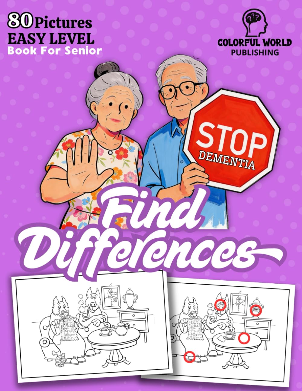 Stop Dementia - Find Differences Book For Senior: Easy Level, 80 Pictures, Exercise of Memory, Concentration, Thinking, Attention and Eye-Hand ... (Activity Book For Senior With Dementia)