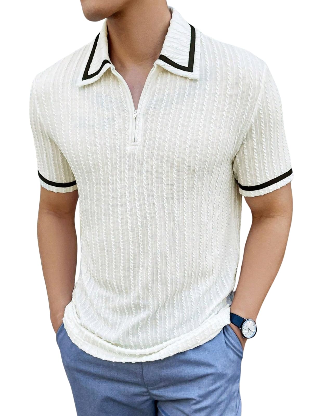 GRECIILOOKS 2 eleganti magliette casual in policotone da uomo, vestibilità dritta, maniche medie, tinta unita, alla moda (disponibile in grandi dimensioni e 2 pezzi)