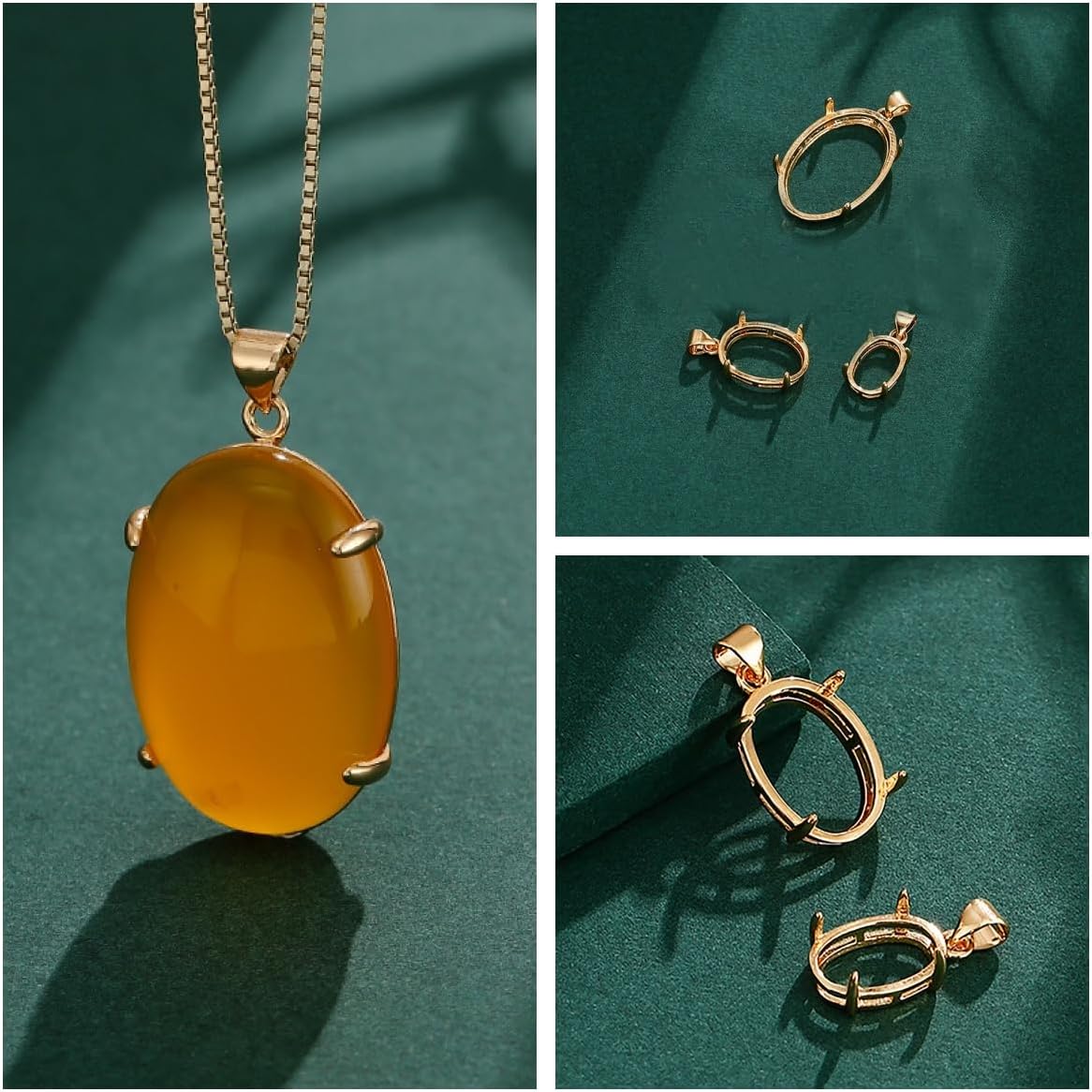 3pcs Charm Pendant Base Blank Setting Brass Pendant Tray for 8X10/10X12/12X16mm Oval Cabochon Mounting for Women Handmade Jewelry Making