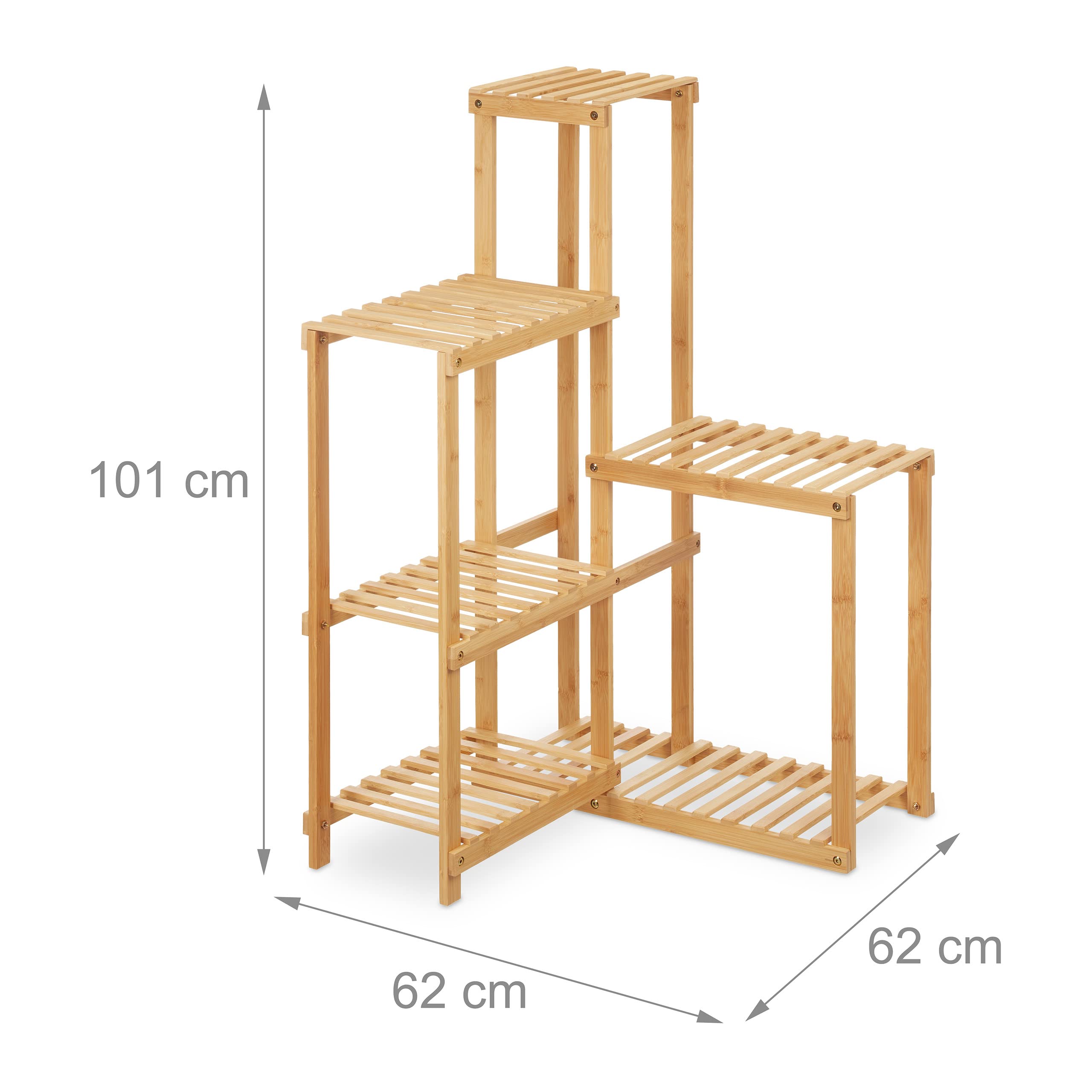 Relaxdays Estantería Plantas Interior Bambú, Soporte Macetas 6 Baldas, Portamacetas Esquinero, 101x62x62 cm, Natural