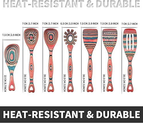 Miniatura 3 de Gudamaye Pakkawood - Juego de utensilios de cocina de madera de 7 piezas, cucharas de madera para cocinar, juego de utensilios de madera, cucharas