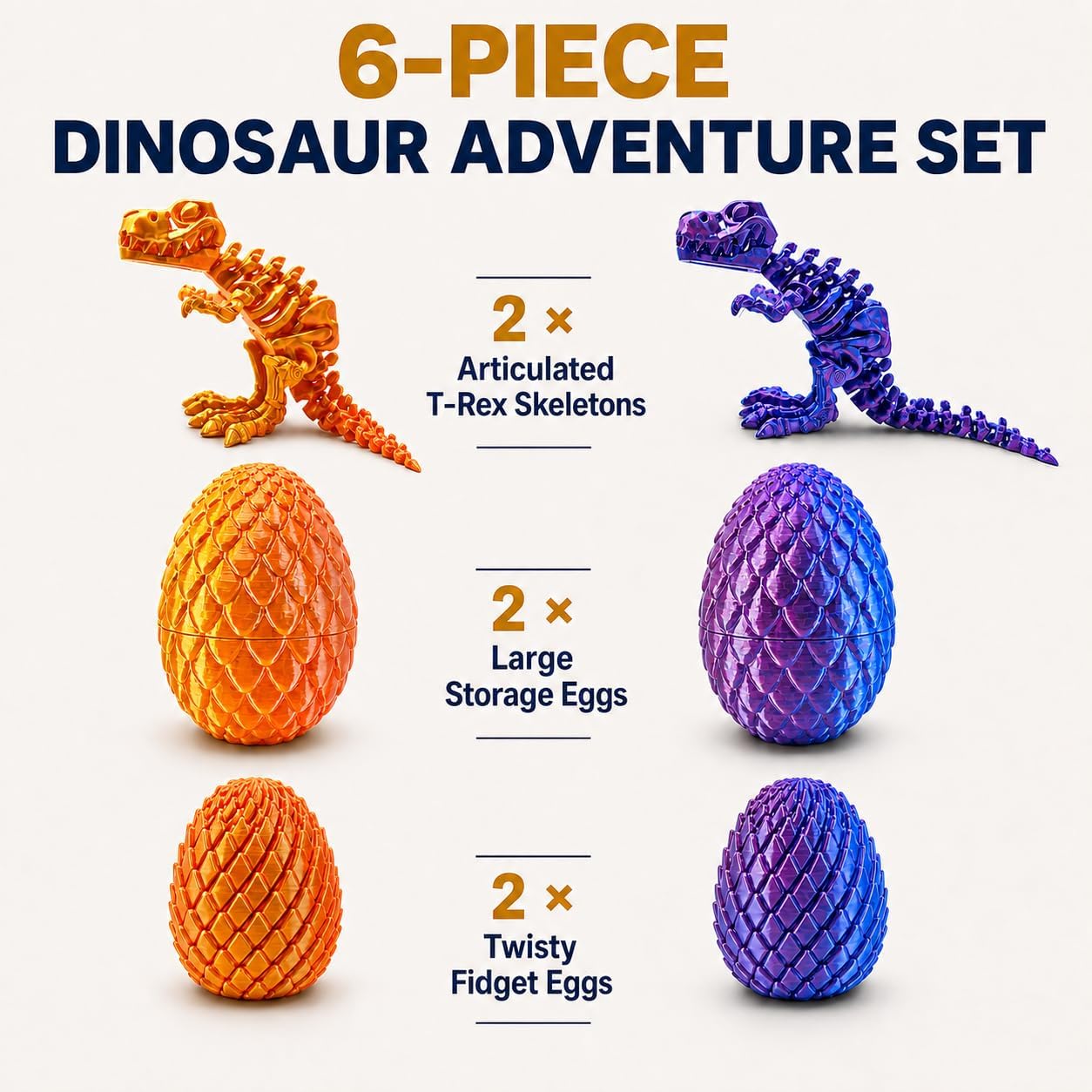 6pcs 3D Printed Fidget Toys 3D Printed Dinosaur and Twisty Dragon Eggs image 2