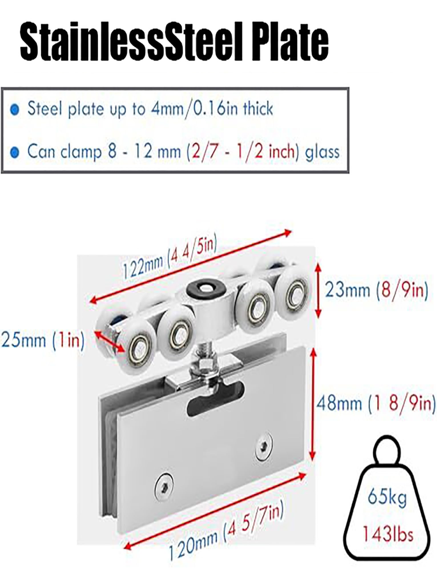 Generico Kit Binario per Porta Scorrevole in Alluminio, Binario per Porta a Scomparsa Nascosta, Kit Ferramenta per Porte Scorrevoli in Vetro per Doccia e Armadio (120cm)