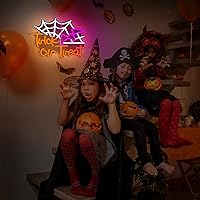 Vista 13 de Treela Halloween Neon Sign Happy Halloween Sign Wall Decor LED Neon Window Lights USB Powered Bat Light up Bat for Wall Bedroom Living Room Bar