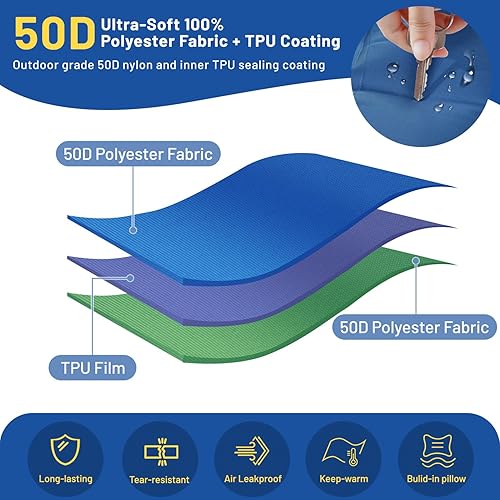 Miniatura 5 de Almohadilla de dormir doble, 6 pulgadas, extra gruesa, portátil, con almohadas y bomba de pie integrada, alfombrilla de campamento ultraligera para