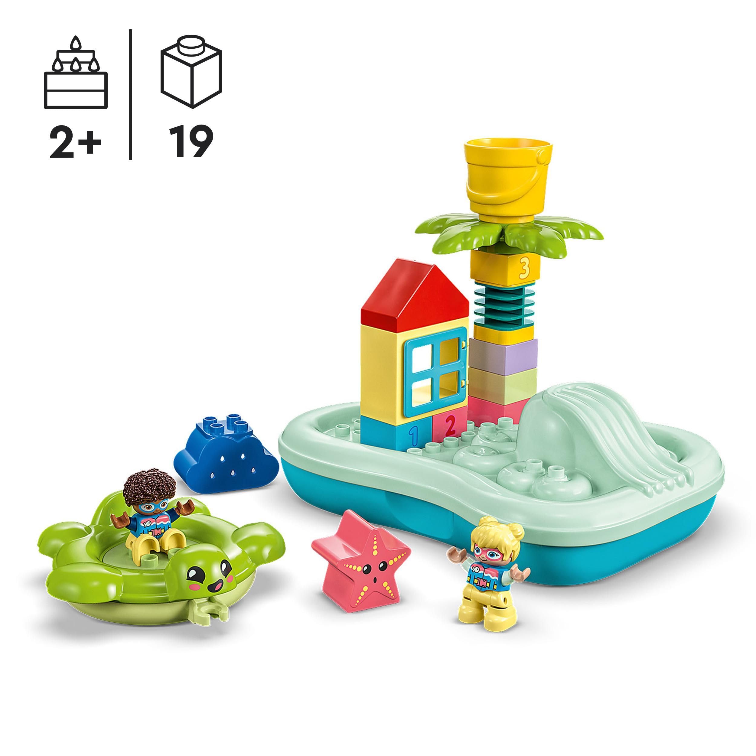LEGO DUPLO Parco Acquatico, Giochi da Bagnetto per Bambini e Bambine dai 2 Anni in su con Isola Galleggiante, Tartaruga e Stella Marina, Facile da Pulire, Giocattoli per Vasca da Bagno 10989
