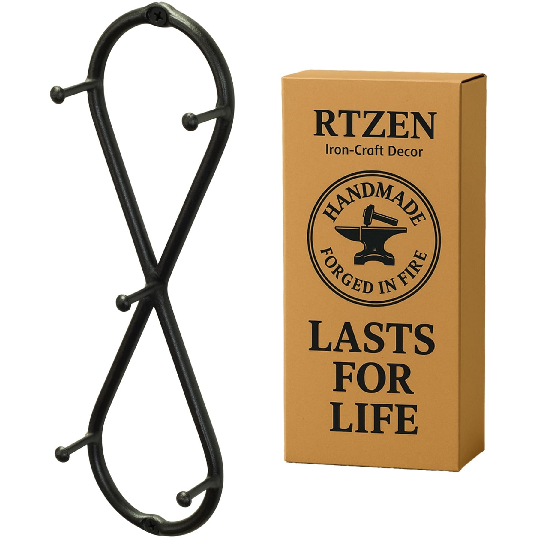 RTZEN Vertical Infinity Farmhouse Small Key Holder for Wall - Handcrafted Swirl Decorative 5 Key Hooks for Home Entryway - Wrought Iron Black Wall Mount Key Rack Purse Coat and Leash Holder/Organizer