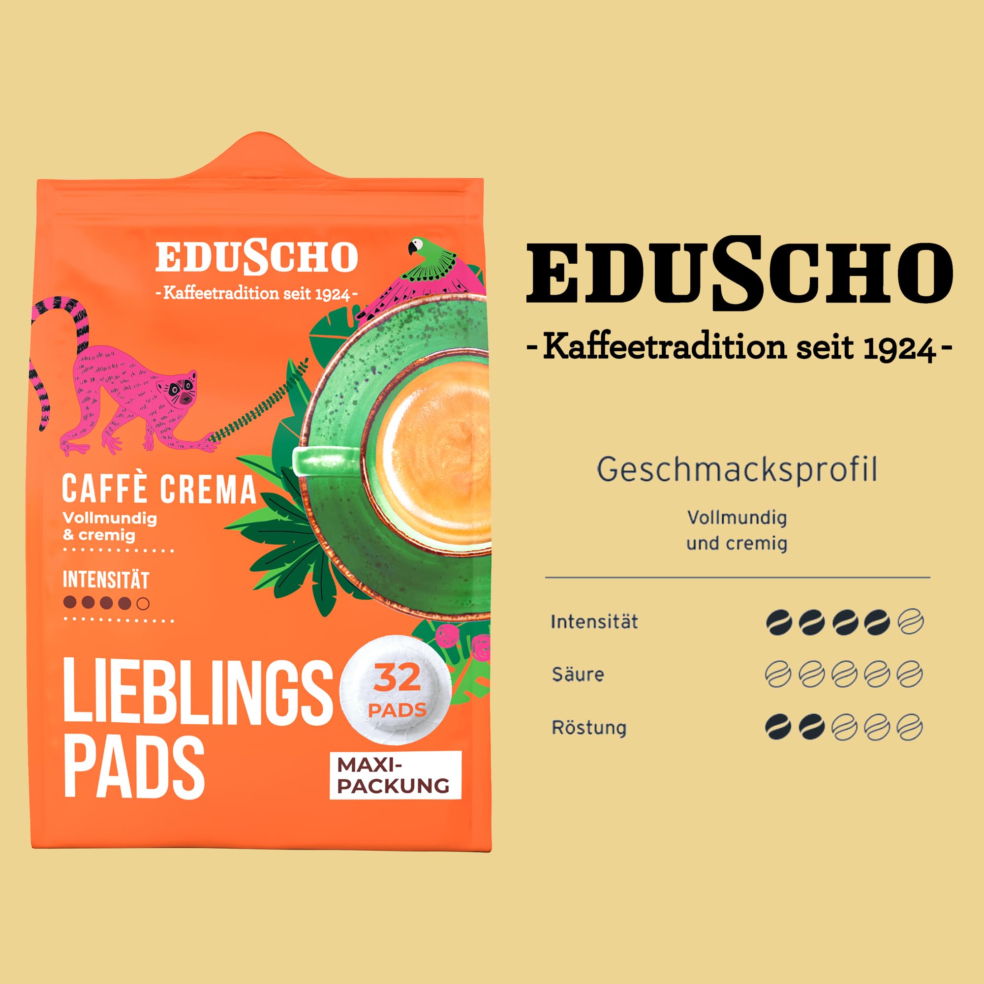 Eduscho Kaffeepads Vorratspack Maxi Packung, Lieblingspads Caffè Crema, 384 Pads – 12x 32 Pads, vollmundig und cremig, für alle Pad Maschinen, industriell kompostierbar