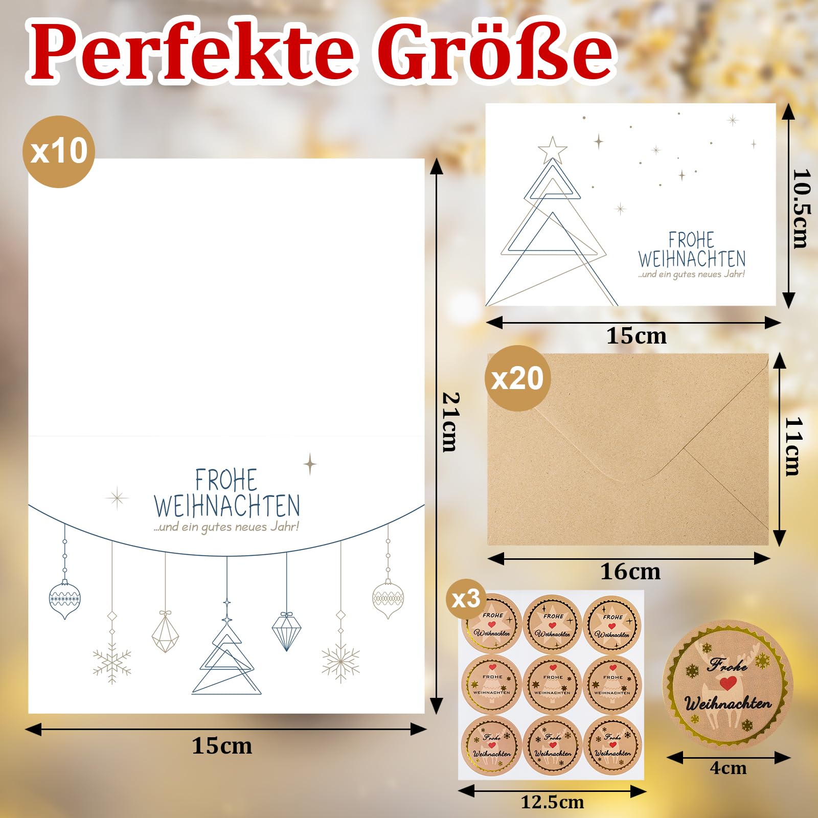 Christmas Cards with Envelope Set, 20 Pieces Christmas Cards and 20 Pieces Kraft Paper Envelopes - Image 2