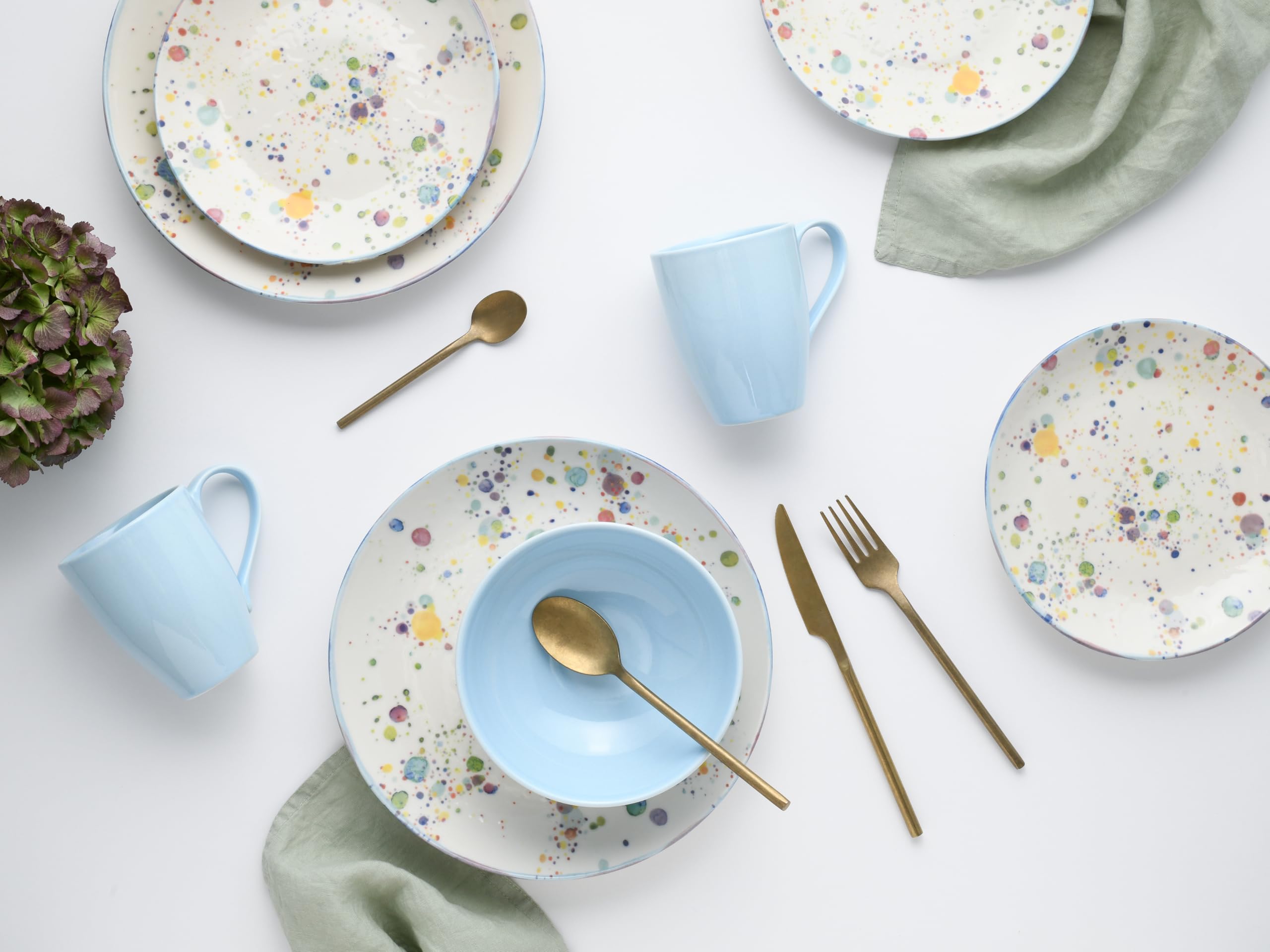 CreaTable, 24256, seria Candy Drops, 16-częściowy zestaw naczyń dla 4 osób, serwis kombi z kamionki, nadaje się do mycia w zmywarce i używania w kuchence mikrofalowej, wysokiej jakości produkcja