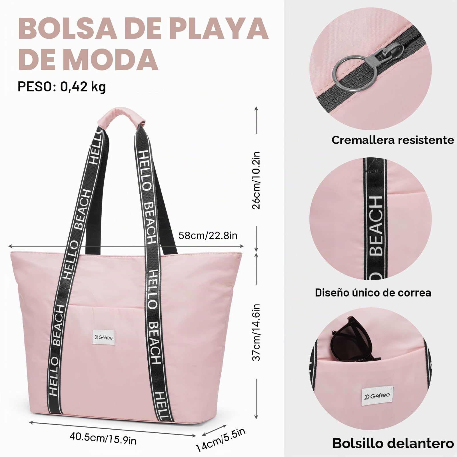G4Free Bolsa de playa impermeable a prueba de arena bolsa de hombro bolsa de playa grande bolsa de deporte bolsa de compras para mujer