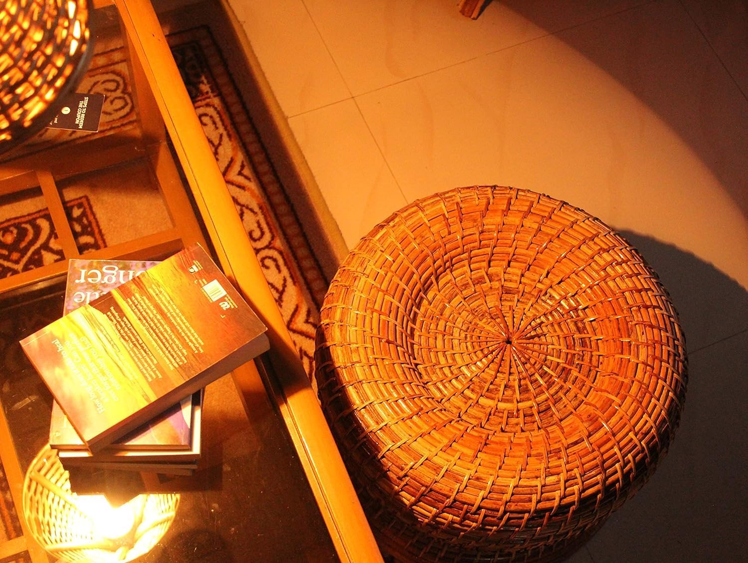 Home Square Living with Nature Handmade and Handcrafted Natural Cane Stool for Patio Living Room Balcony Cafe Garden Varnish Brown Color(Rattan)