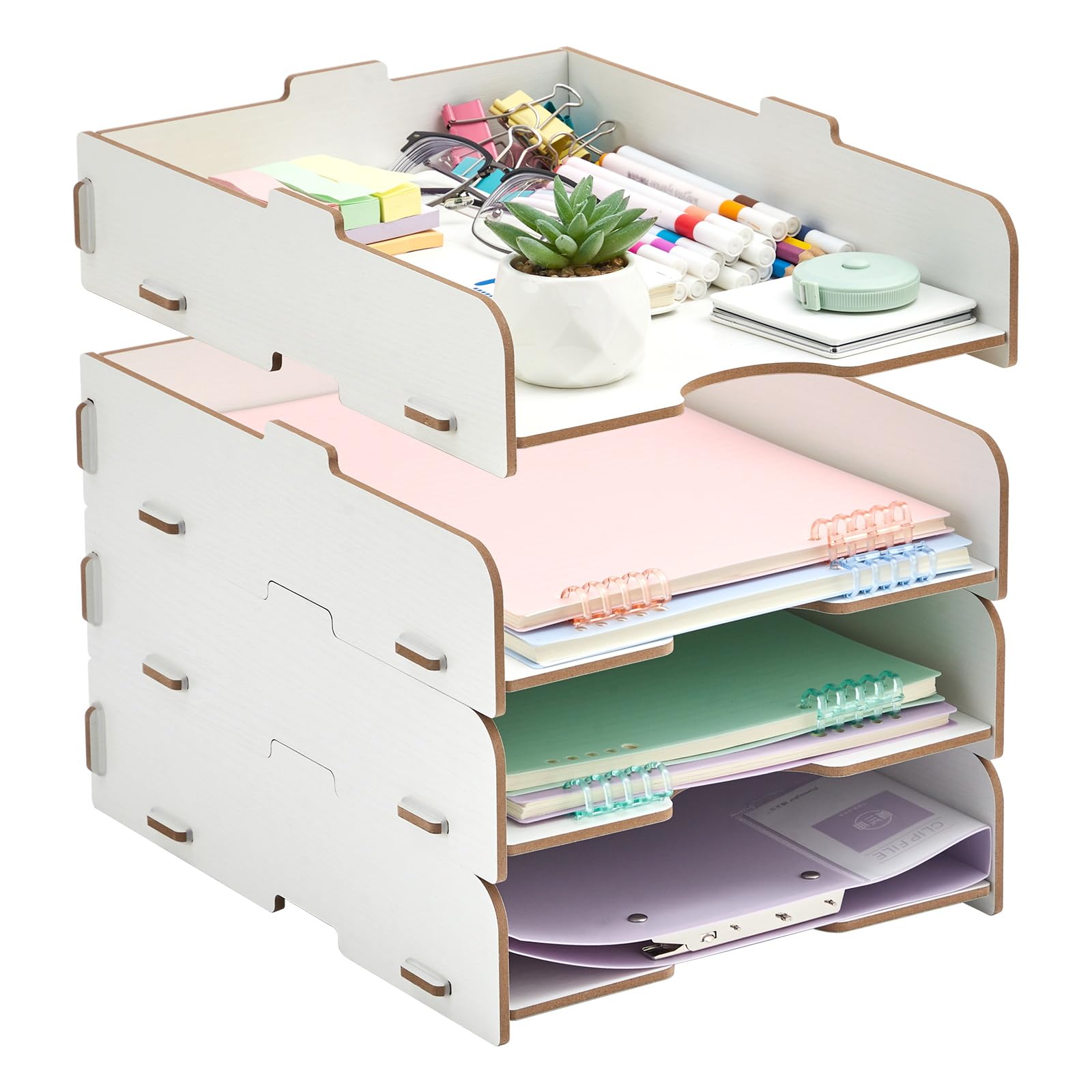 Tonsmile Organizer Schreibtisch, 4 Stück, Ablagefächer Stapelbar, Papierablage, Briefablage A4, Stapelbar, Ablage Schreibtisch, Schreibtisch, Weiß