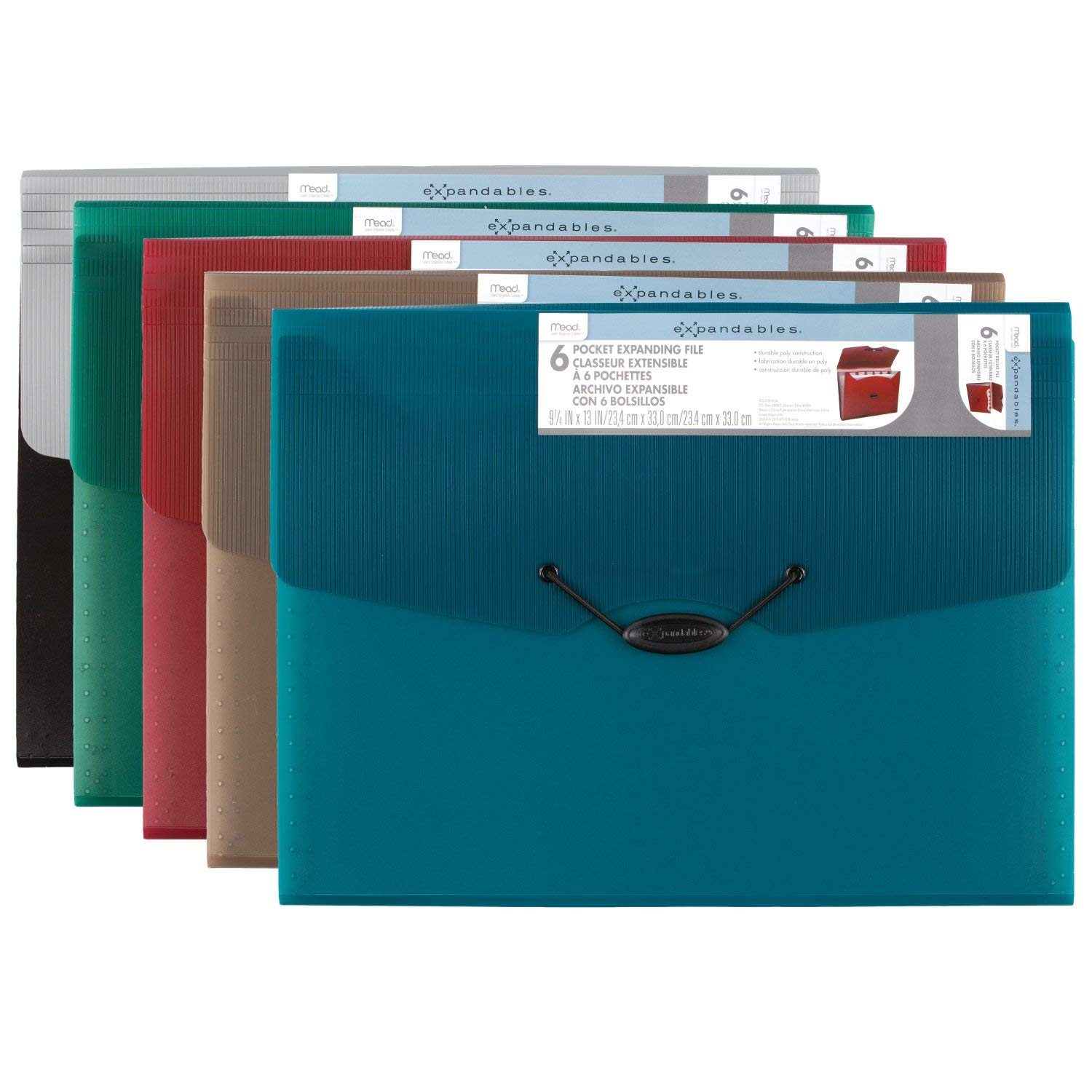 Mead Dossier extensible, organiseur scolaire, organiseur de papier, 6 poches, 24,9 x 33 cm, extensible, argenté (38545)