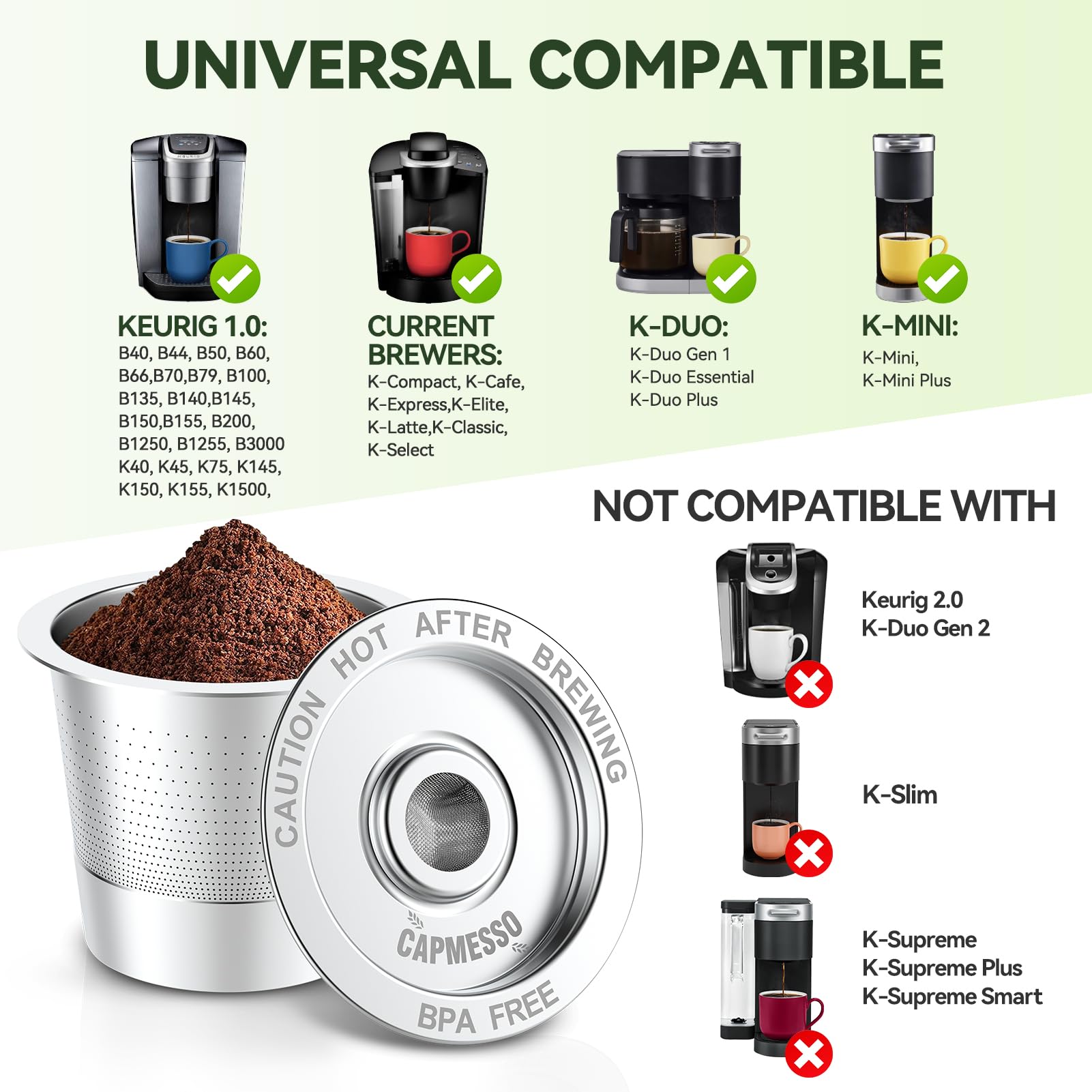 Paquete de 6 cápsulas de café reutilizables K Cups para Keurig 1.0: taza K Cup recargable de acero inoxidable, filtro de café reutilizable para cafetera Keurig 1.0, permanente, ecológico, diseño