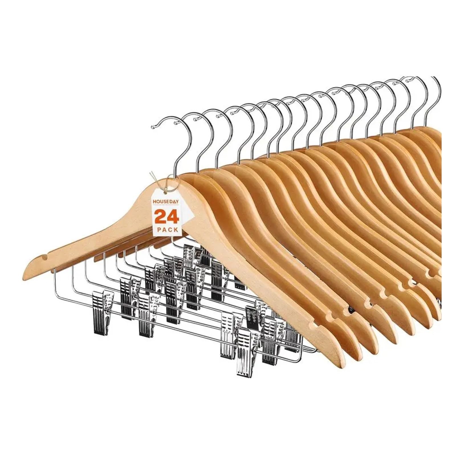 Wooden hangers 24 Pack Wooden Suit Hangers Skirt with Clips Solid Wood Pants Hanger Natural Smooth Finish Premium for suit