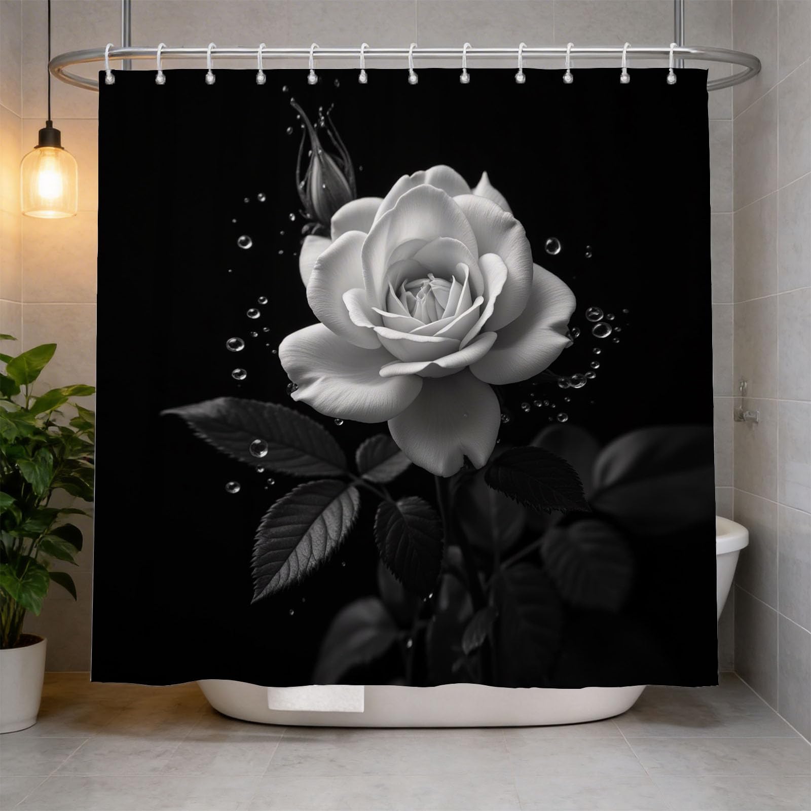 Hongduo 3D Roses Shower Curtain for Stalls Bathtubs Simple Bathroom Decor Shower Curtain Set Polyester Fabric Waterproof 200x200cm/79X79 Inch with Hooks
