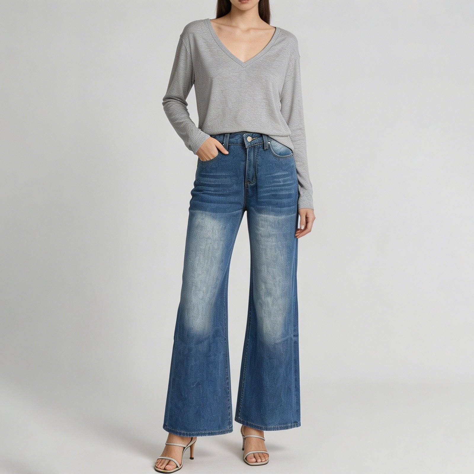 Jean Bootcut stretch pour femme - Taille haute - Jambe large
