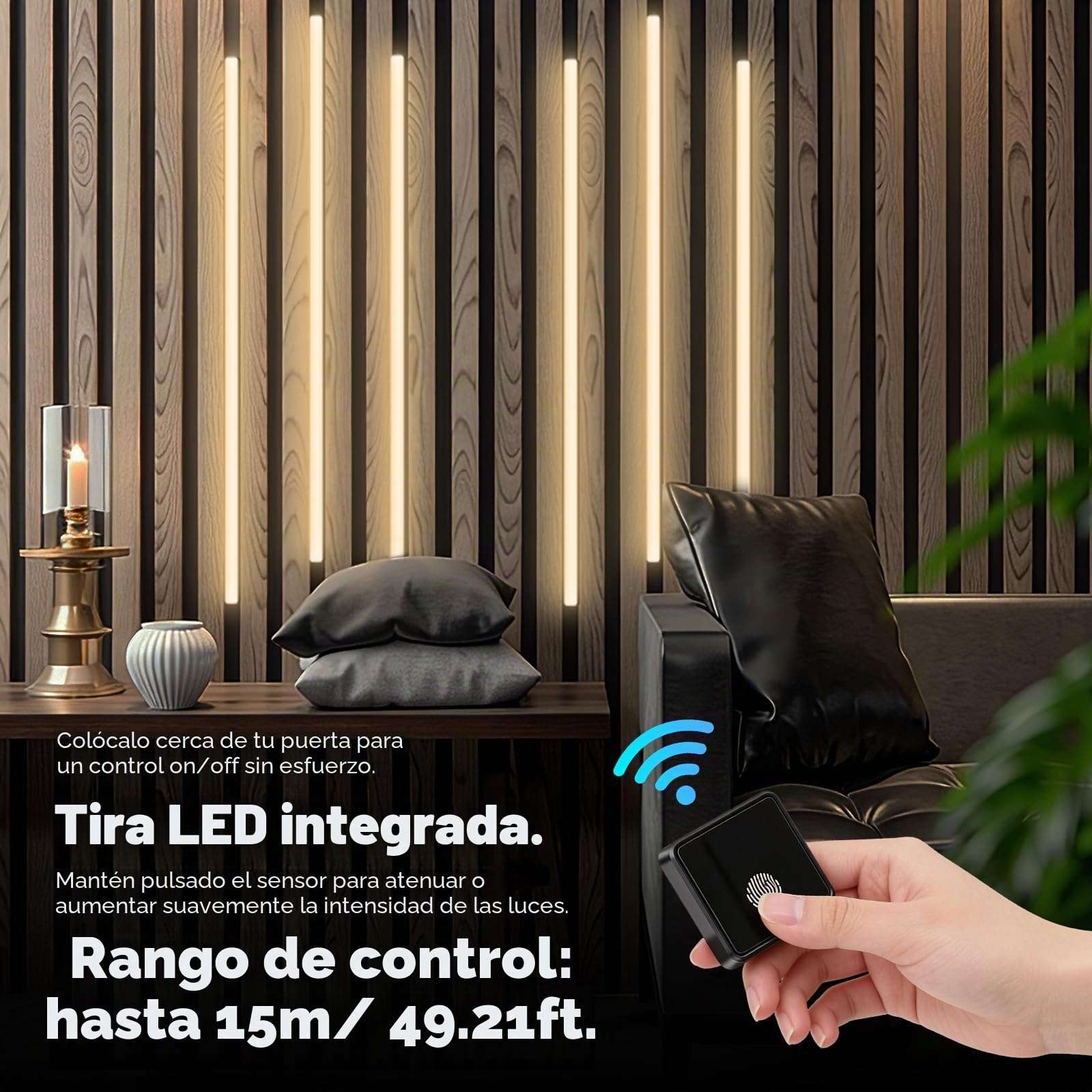 Iluminación Para Paneles Acústicos, Regulable Recortable Con 6 Tiras Led Blancas Cálidas 100Cm Y Sensor Táctil Fácil Instalación Para Paneles Acústicos Estanterías Armarios (6 Tiras LED)