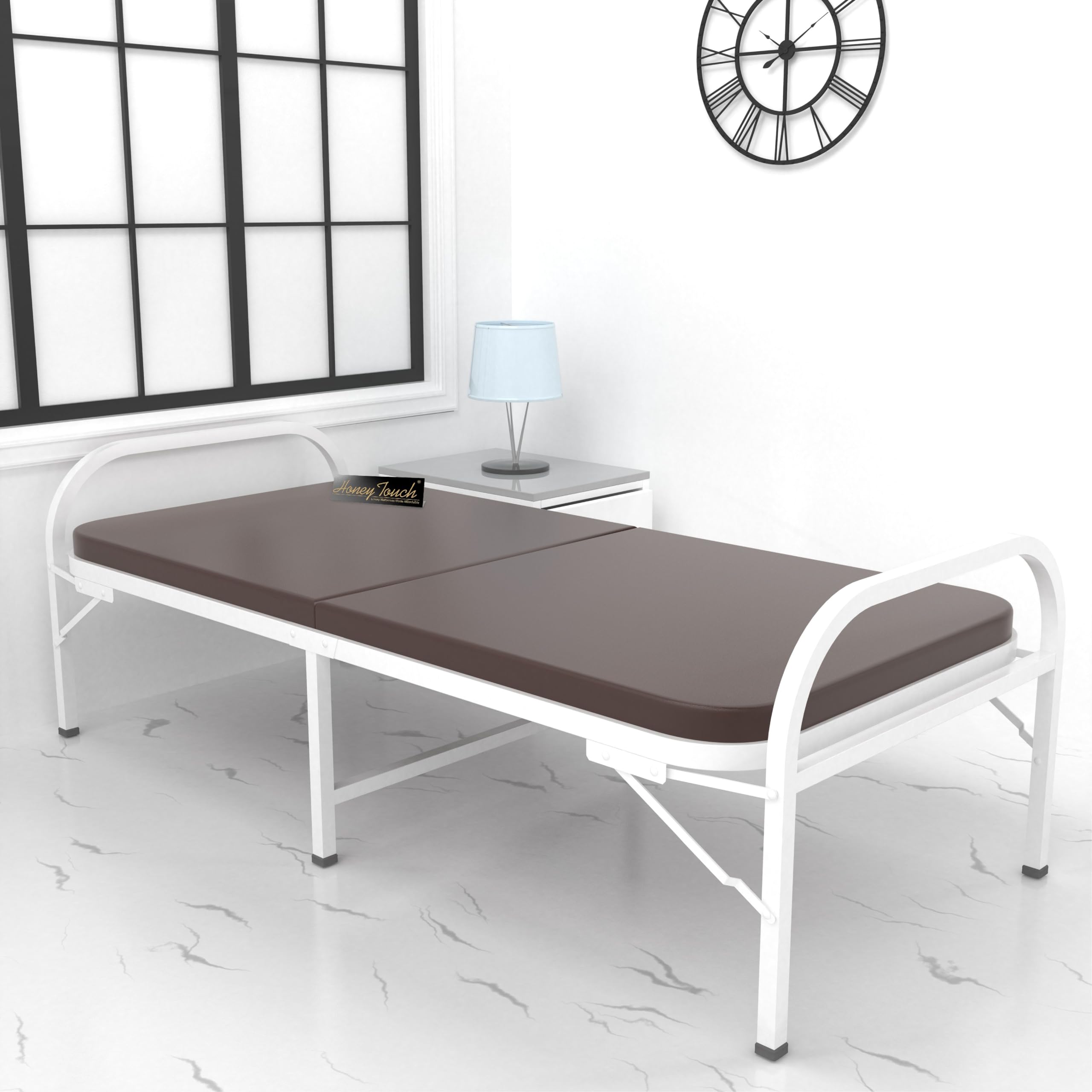 Honey Touch Atlas Folding Bed Single with Double Layer Mattress | No Assembly Required | Foldable Bed for Sleeping/Guests/Rented Apartments/Bedroom (2.5ft x 6ft, White)