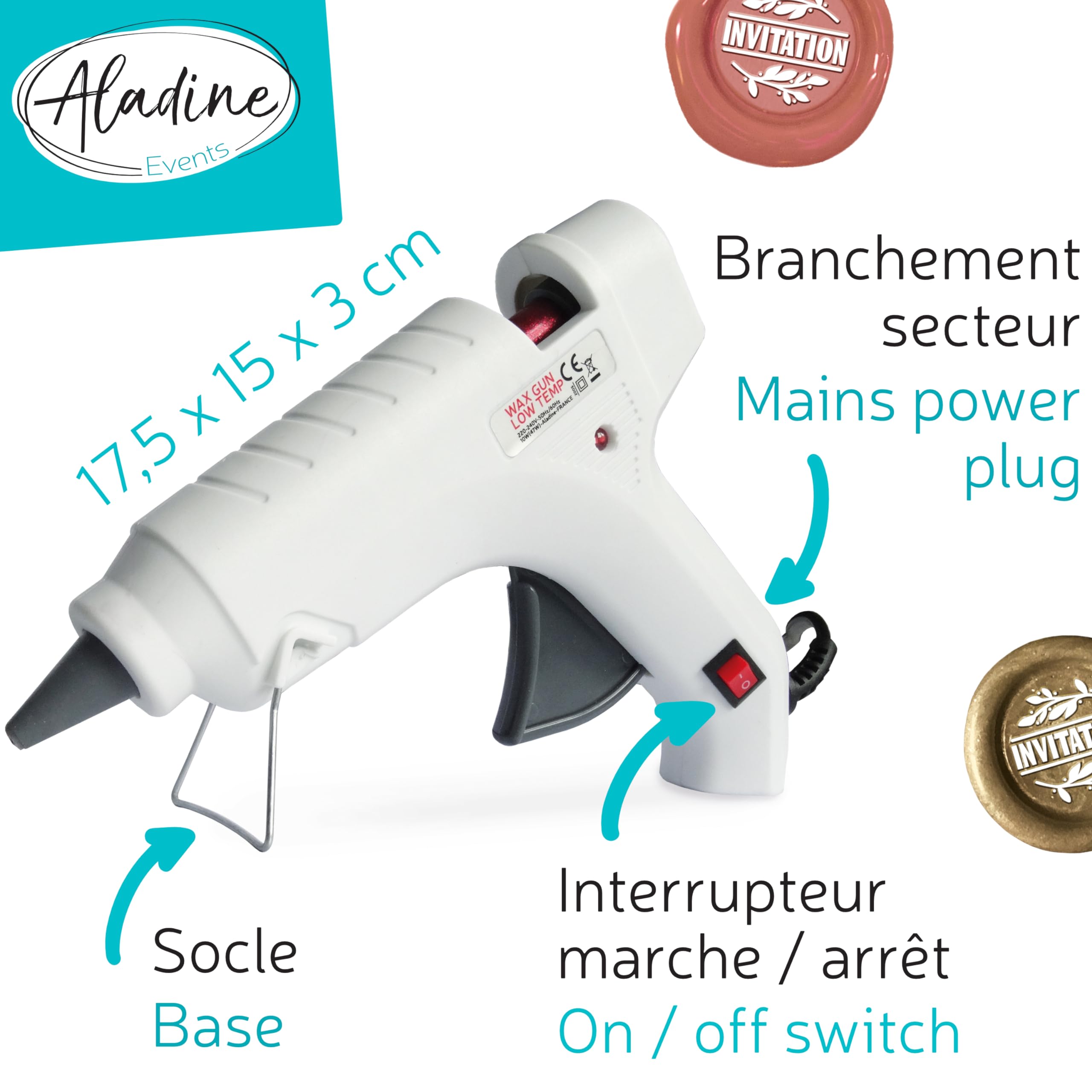 Aladine Pistolet à Cire à Cacheter pour Bâtons Ronds 72606