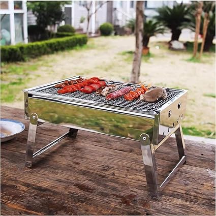Dinbandhu Shop Stainless Steel Foldable Charcoal Grills Outdoor Portable Thickened BBQ Camping Grills