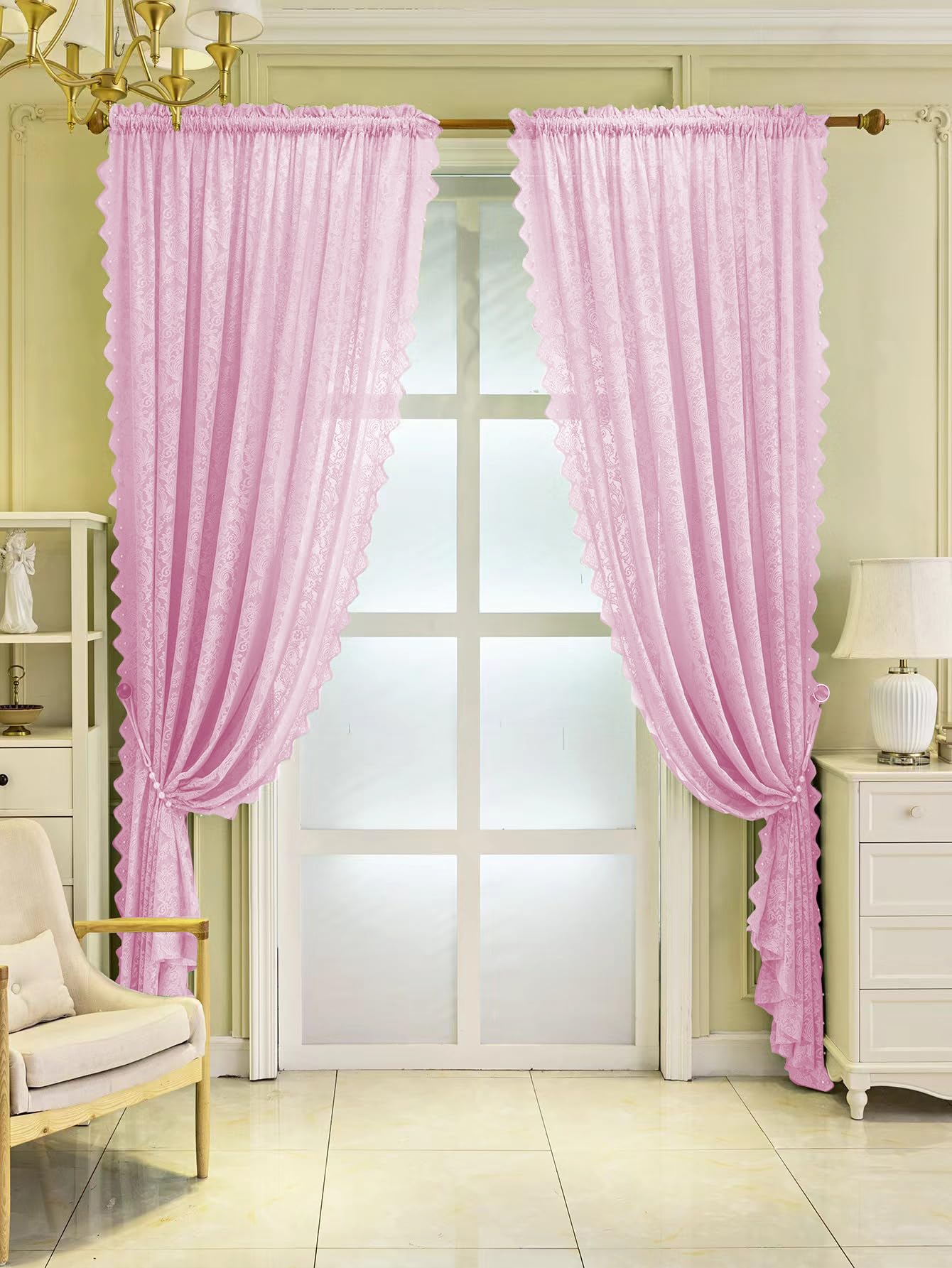 F-CHU Pink Net Curtains for Windows 72 drop Voile Curtain Sheer Lace Curtain for Living Room Decor 2 Panels 55 W x 72L Inch (140cm x 183cm) Pink Curtains - Image 4