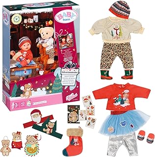 Baby born Advent Calendar 834466 - 24 Christmas-Themed Clothing Items and Accessories for Dolls up to 43cm - Includes Jumper, Hat, Boots, Stickers & More - Suitable for Kids from 3+