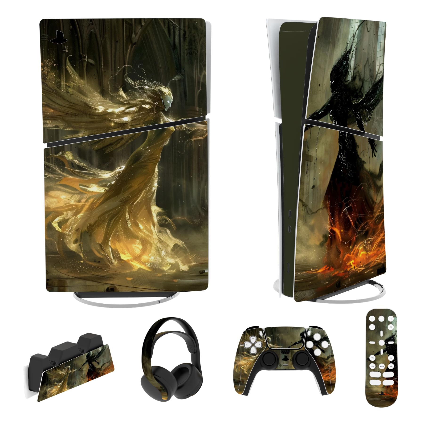 playvital Full Set Skin Sticker for ps5 Slim Console Digital Edition (The New Smaller Design), Vinyl Skin Decal Cover for ps5 Controller & Headset & Charging Station & Media Remote - The Great Wave — view 31