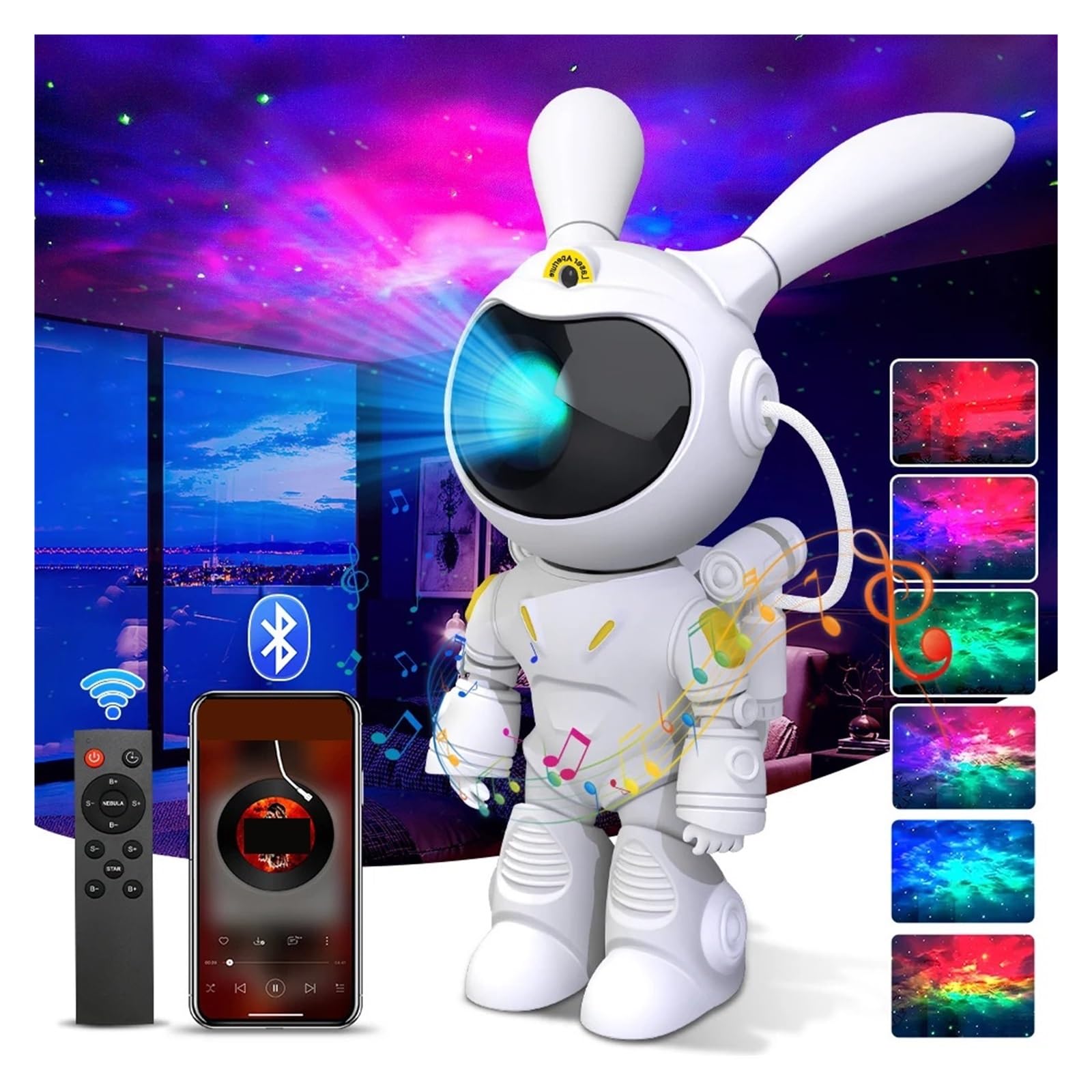 Projektor Galaxy Star LED Lampka Nocna Gwiaździste Niebo Królik Astronauta Projektory Lampa Do Dekoracji Sypialnia Dom Dekoracyjny Prezent Przezroczysty Obrazowanie(Sit NO Ball)
