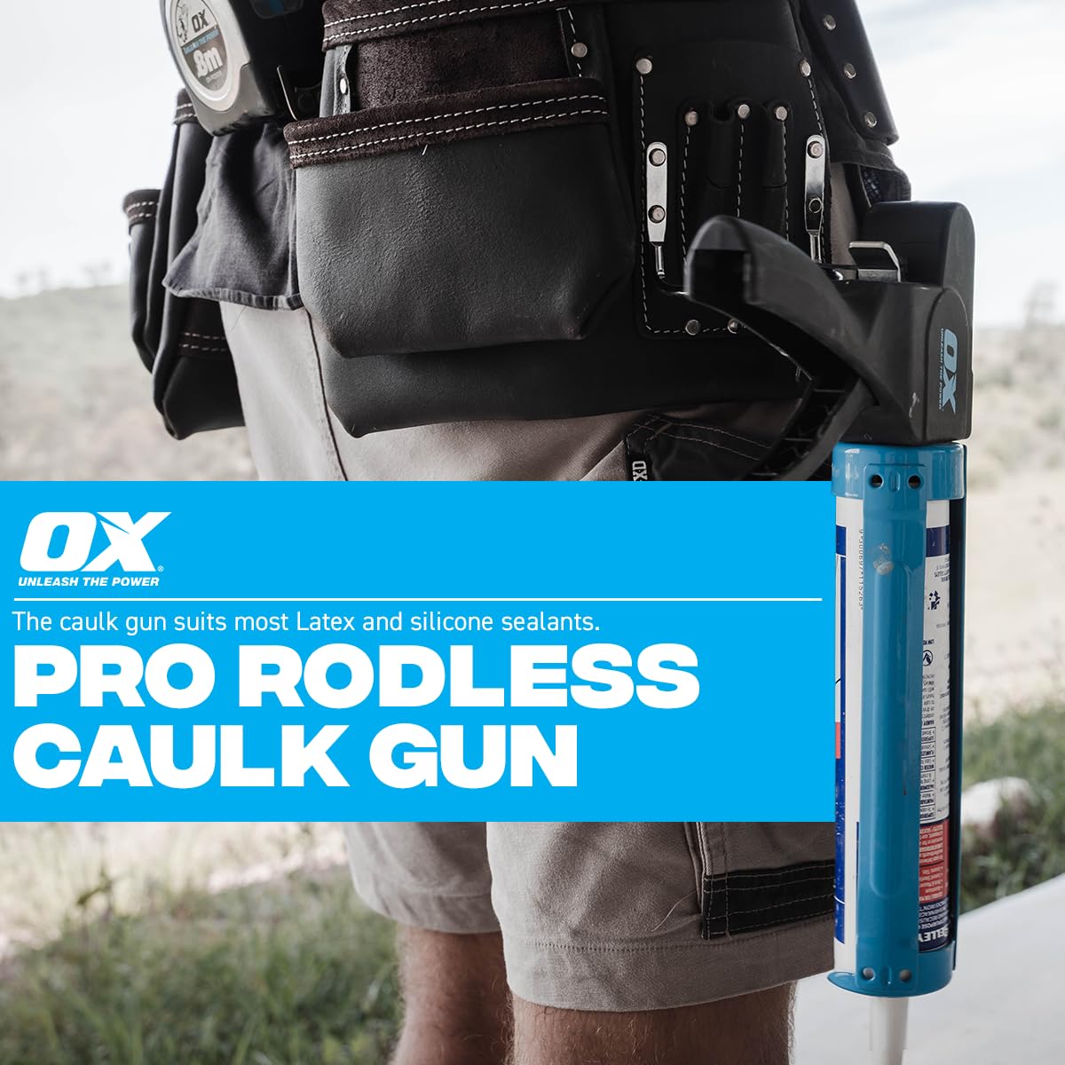OX Tools Rodless Caulk Gun - 7:1 Thrust Ratio, Foldable Belt Clip, Patented Design, Compact for Tight Spaces, Reinforced Carriage, Glass Filled Nylon Handle, 13 1/2" Length, 10 oz Capacity... - Image 2