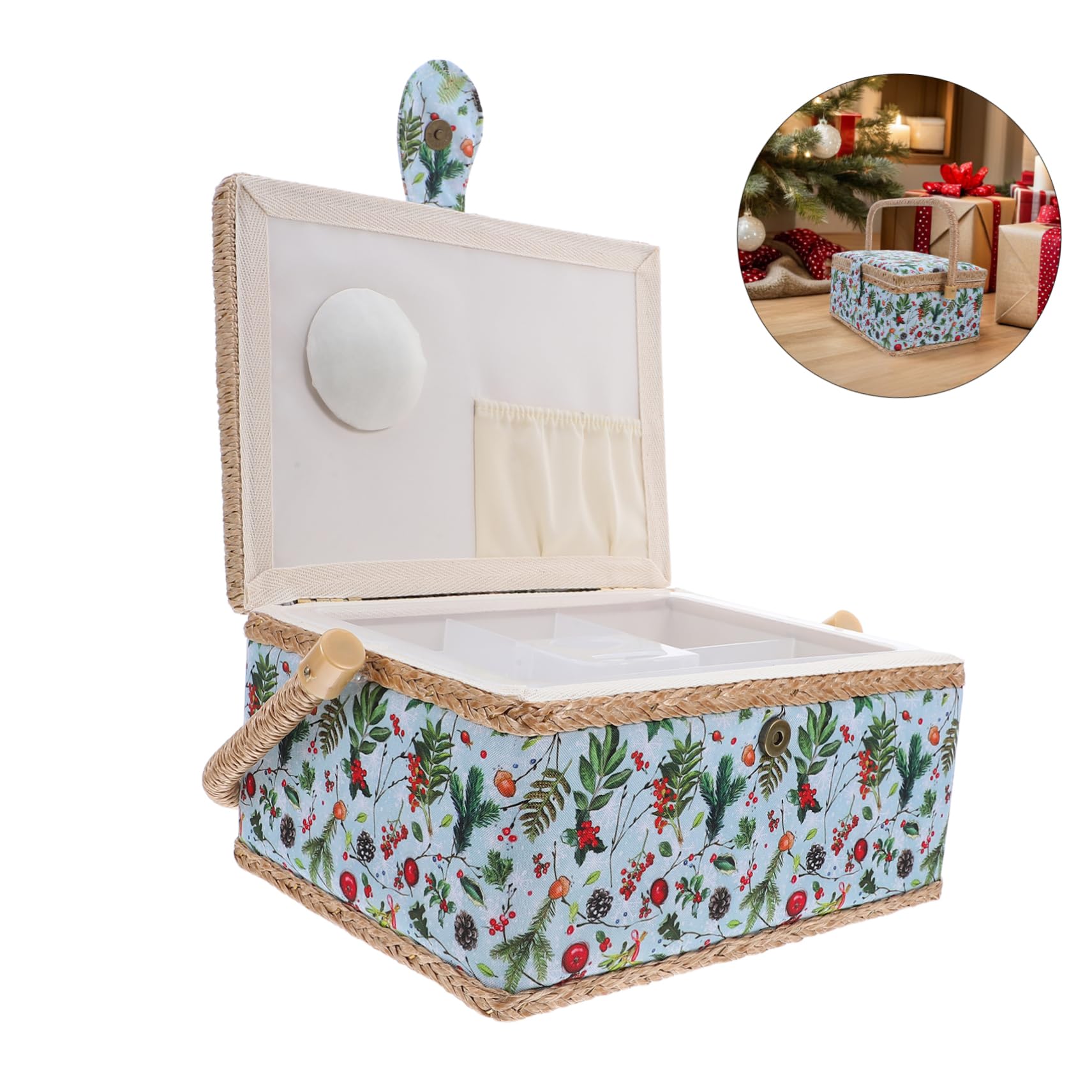 Operitacx Nähkorb-organizer aus Stoff im Klassischen Design Aufbewahrungsbox für Näh und Bastelbedarf Tragbare Stickbox mit Viel Platz für Nähzubehör