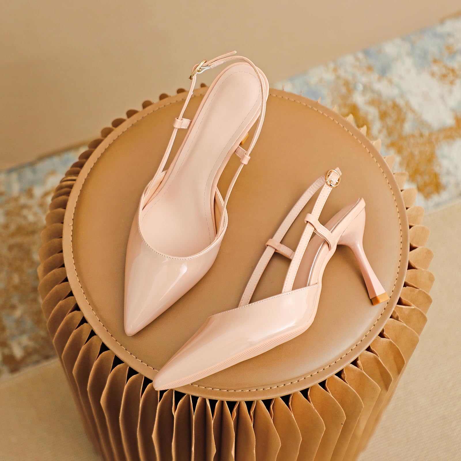 Donna Sandali Tacco Alto Slingback Punta Affilata Texture Pelle Verniciata Comodo Camminabile Ufficio Quotidiano Festa