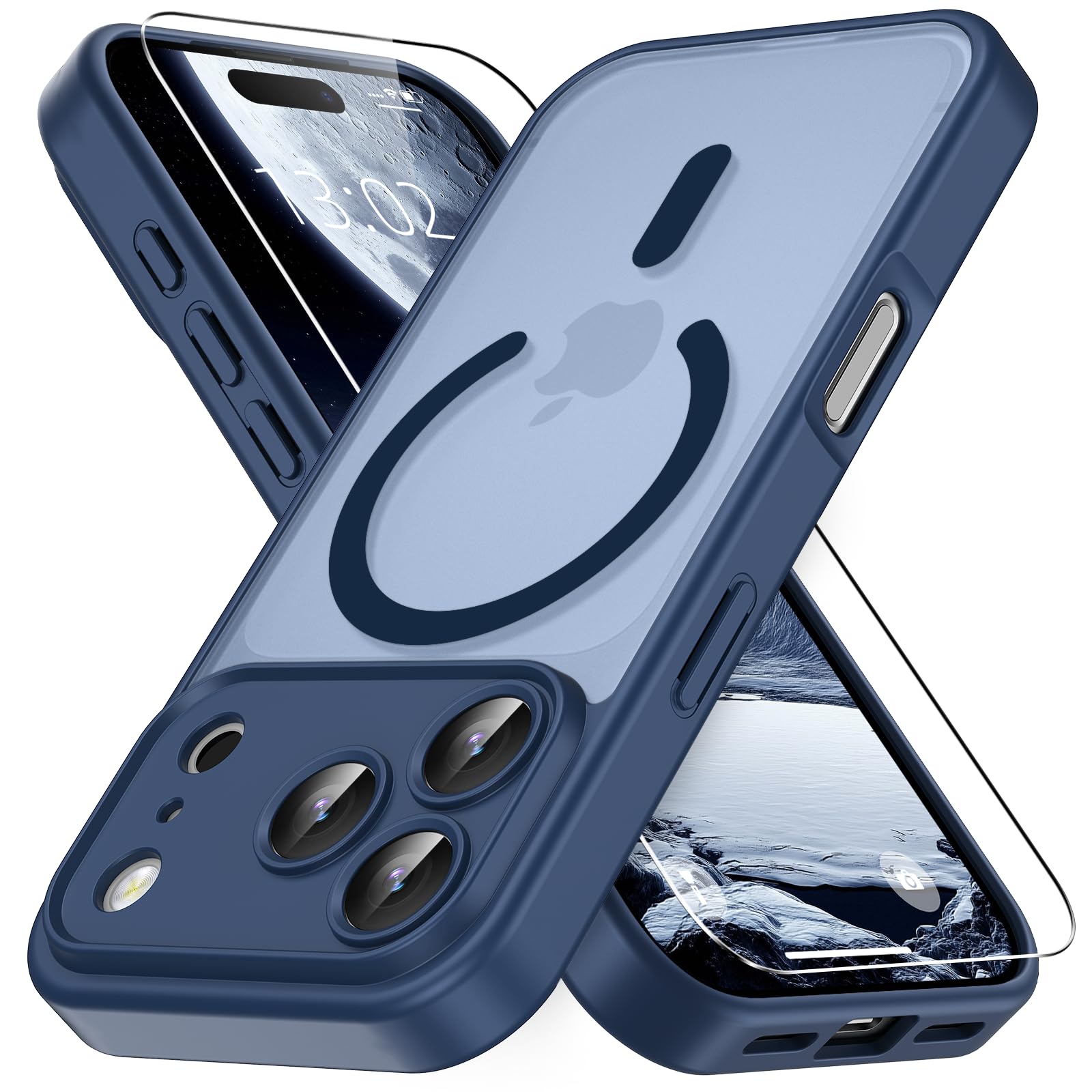 Vansdon Cover Magnetica per iPhone 17 Pro con 1 Pezzi Vetro Temperato | Blu navy, Compatibile con Magsafe, Protezione anticaduta di livello militare, Custodia Traslucida Opaca Sottile Antiurto