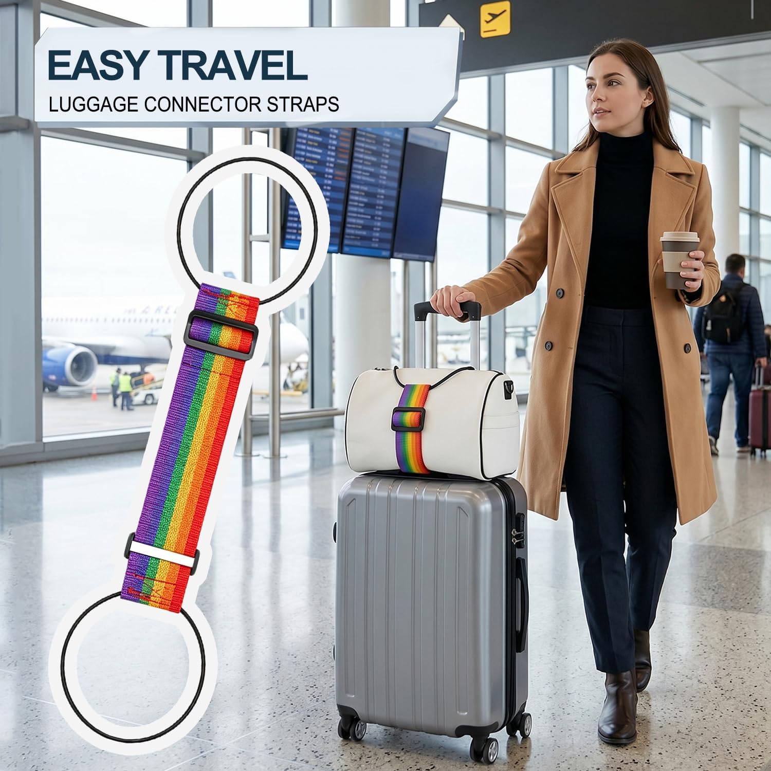 Luggage Straps for Suitcases,2026 New Multi Use Strong Adjustable Luggage Connector Straps, Adjustable Elastic Fastening Belt ,Add A Bag Easy to Travel Suitcase (Black 2Pcs)