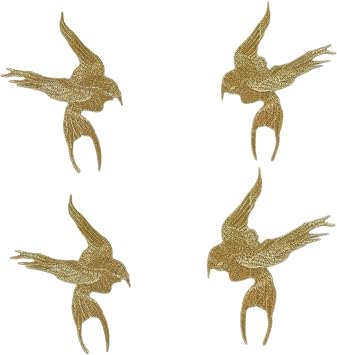 4 Pcs Swallow Bird Applique Water Soluble Embroidery Patches Sewing Patch for DIY Clothing Hole Repair Dress Coat Craft Decoration Gold