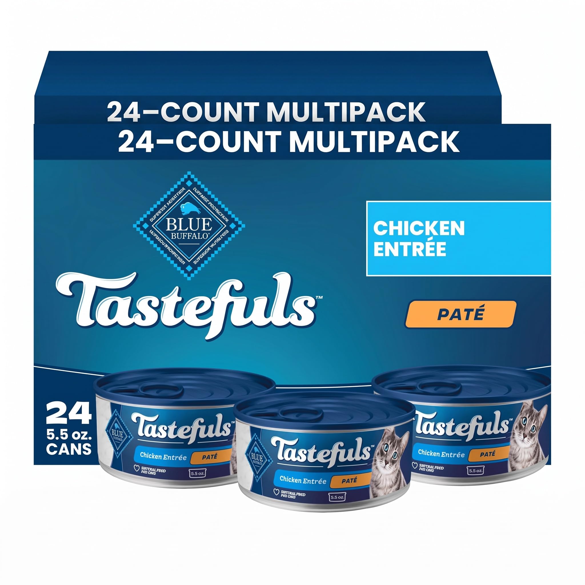 Blue Buffalo Tastefuls Natural Pate Wet Cat Food,Chicken Entrée 5.5-oz cans,(Pack of 48)