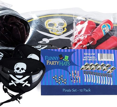 Miniatura 8 de Set de piratas para fiesta, 12 sombreros piratas, parches, espadas, telescopios, Funny Party Hats®