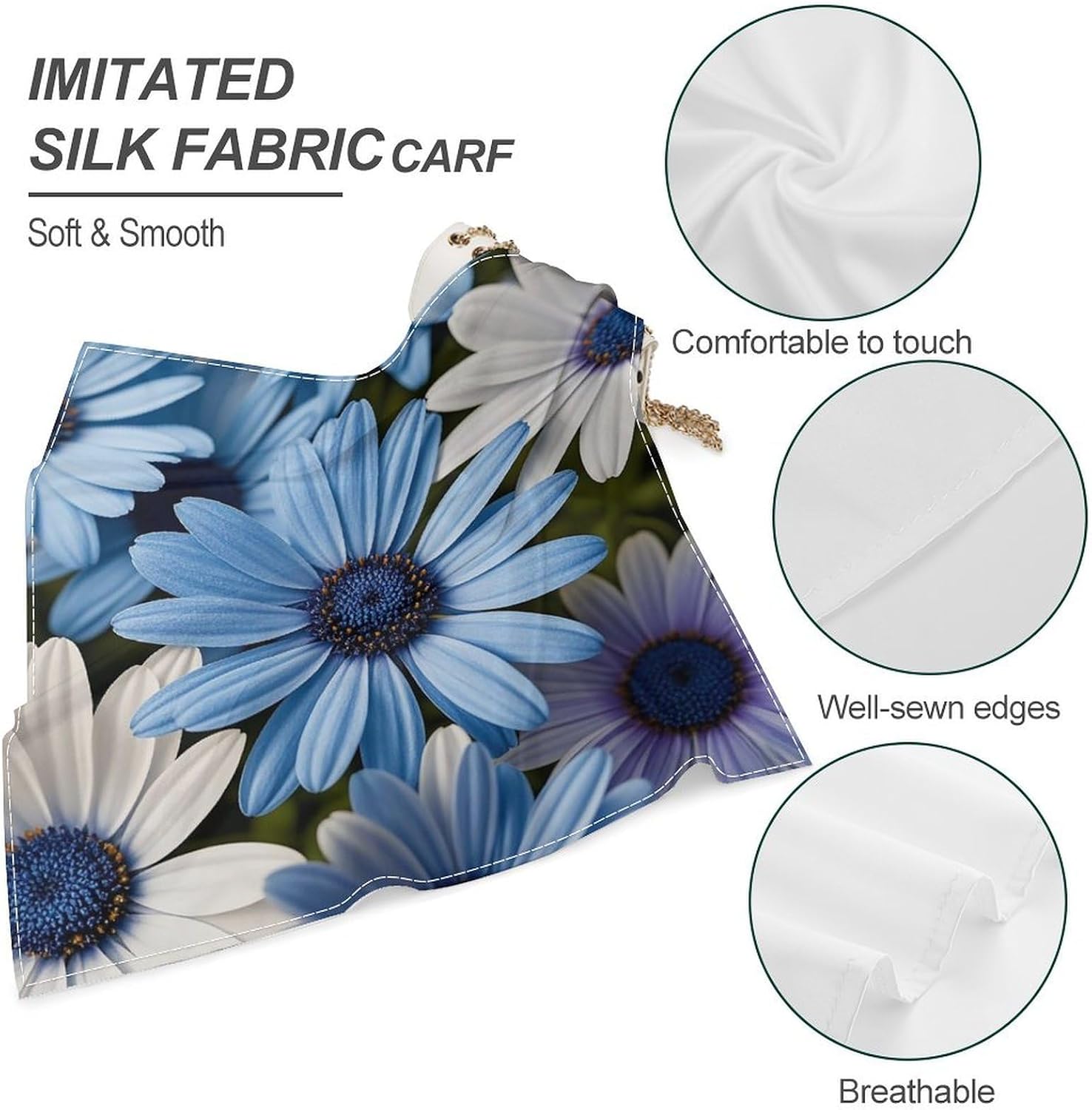 Blooming Blue Daisy Fashion Bandanas for Women, Square Scarf image 4