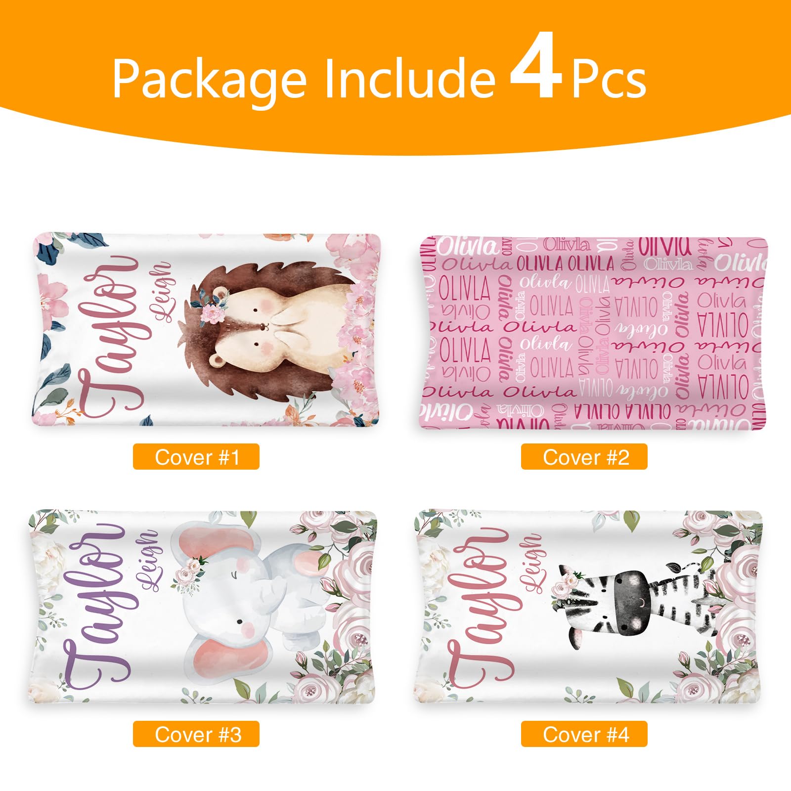 Custom Changing Pad Cover Set - Jersey Knit Comfy CozyUltra Soft Unisex Diaper Changing Table Covers with Personalized Name for Baby Boys Girls - Waterproof Ultra Soft 4 Pcs Set Style19