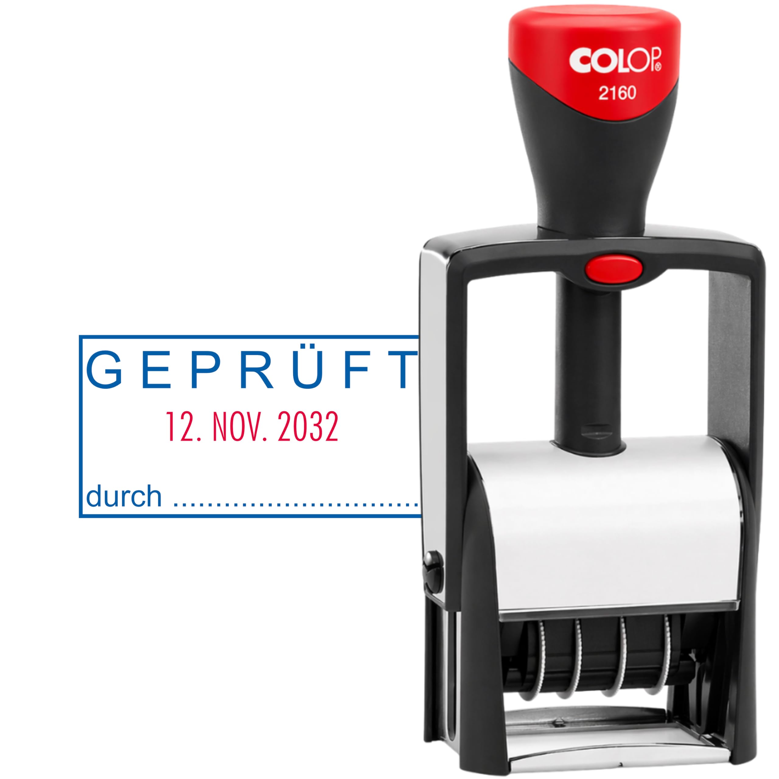 COLOP 2160 Datumstempel Bürostempel mit zweifarbigem Abdruck – Text blau Datum rot – vielseitiger Organisationsstempel für Büro Lager Buchhaltung (Geprüft)