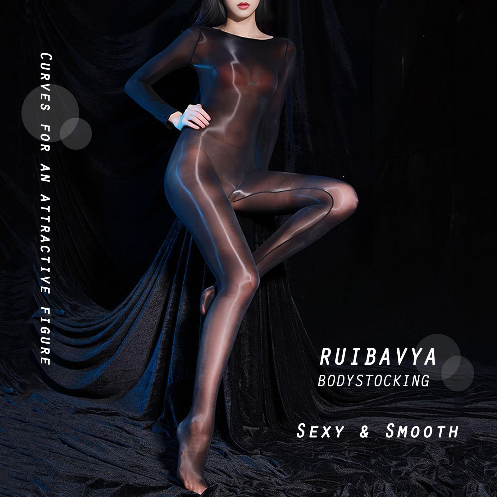 RUIBAVYA Bodystocking nylonowe rajstopy damskie, błyszczące, na całe ciało, seksowne bodystocking, 8D