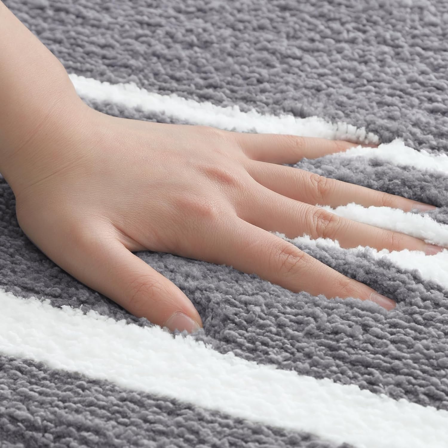 HOMEIDEAS Bathroom Rug Set 2 Piece, Striped Super Absorbent Soft Microfiber Non-Slip Washable Bath Mats for Shower and Tub (Grey)