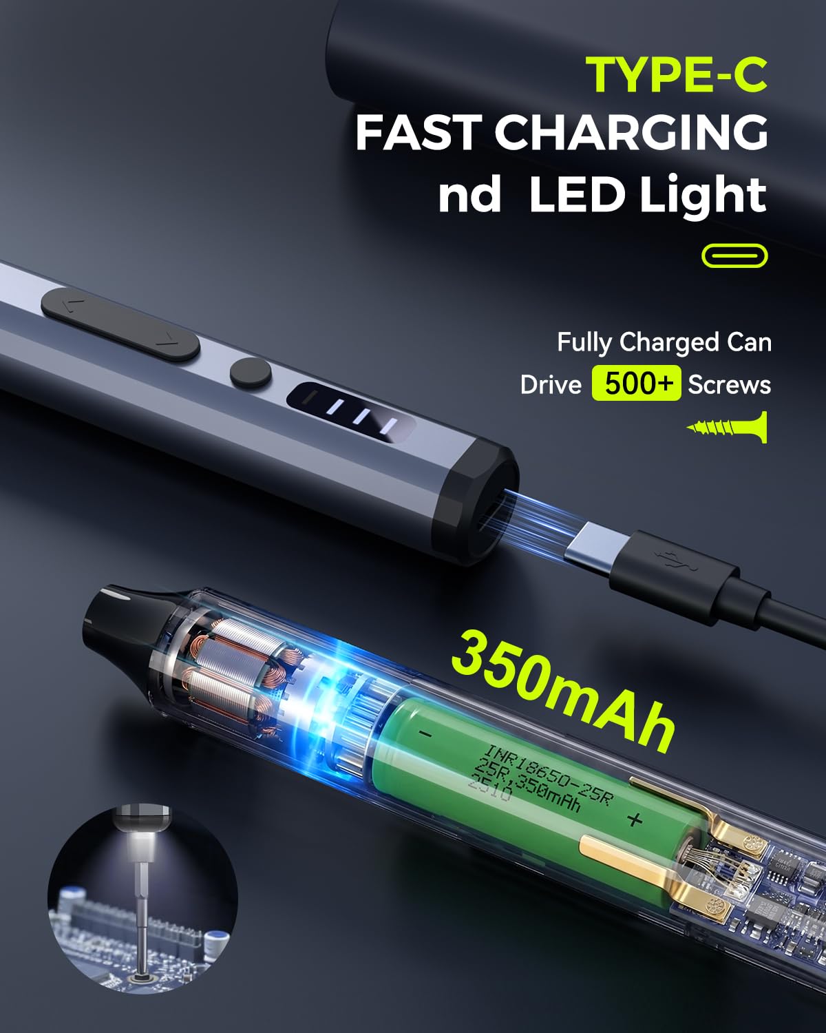 34 in 1 Präzisions-Elektroschrauber Set, Mini Akku-Magnetschraubendreher mit 30 S2-Stahl-Bits, 4 Drehmomenteinstellungen, USB-C Wiederaufladbare Elektronik Reparatur Tool Kit für iPhone Laptop PC