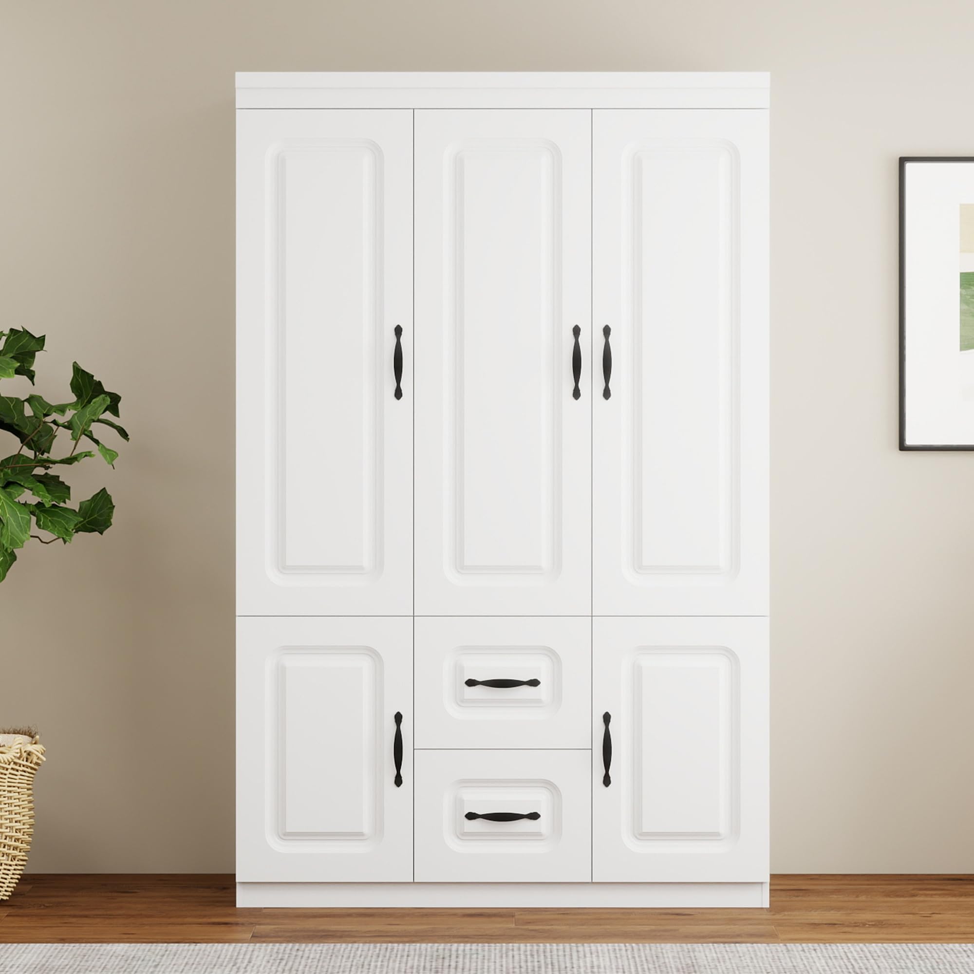 Armoire Wardrobe Closet with 2 Doors, White Cabinet with 2 Drawers and Clothes Storage Organizer, Modern Style with Hanging Rod Shleves Suitable for Bedroom(47.24" W x 20.47" D x 70.87" H) (pickup 2 boxes)