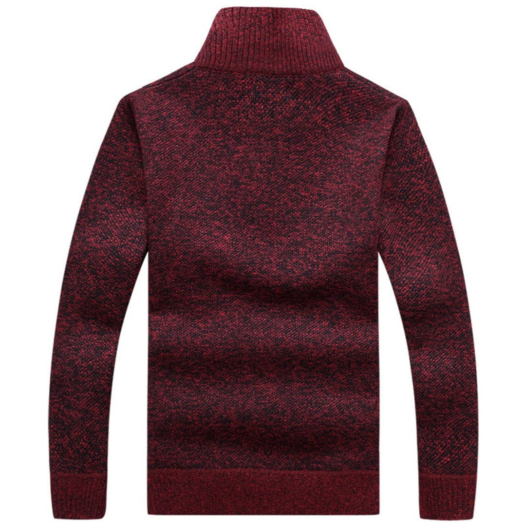 Męski gruby ciepły sweter z dzianiny solidny modny golf swetry pół zamek polar płaszcz, Dark Gray, M