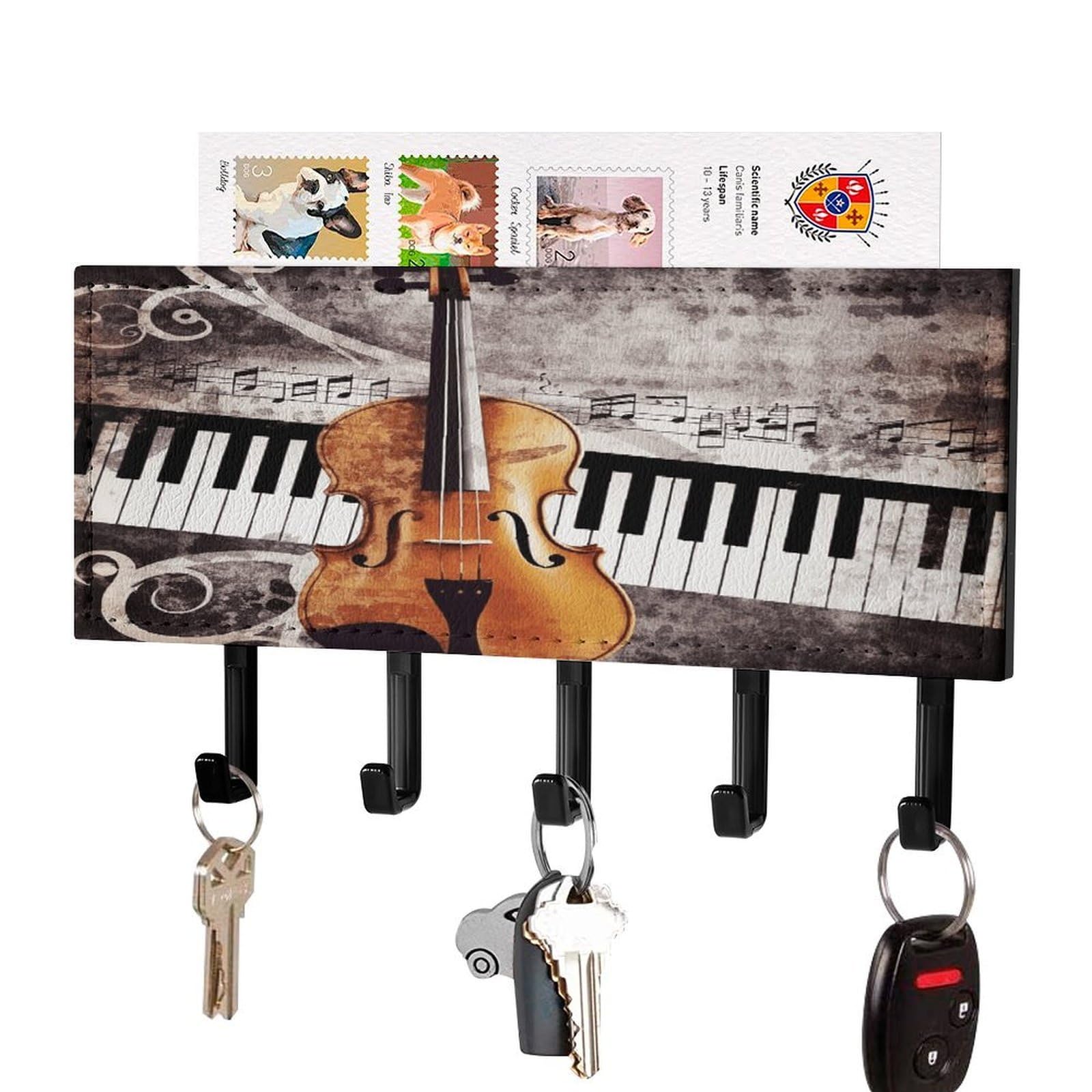 Estante de pared con 5 ganchos y colgador autoadhesivo para llaves de piano de casa