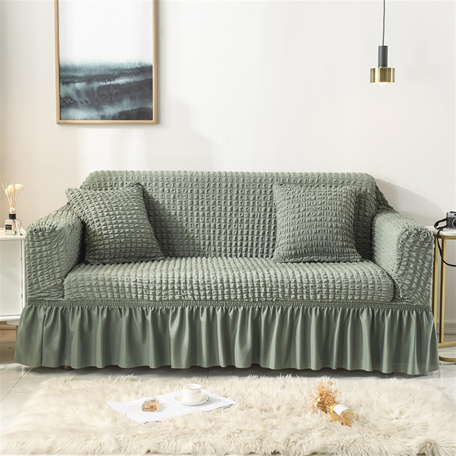 Copridivano elasticizzato per divano a 3 cuscini, lavabile, morbido, verde, 90 x 140 cm, ideale per arredamento del soggiorno e proprietari di animali domestici